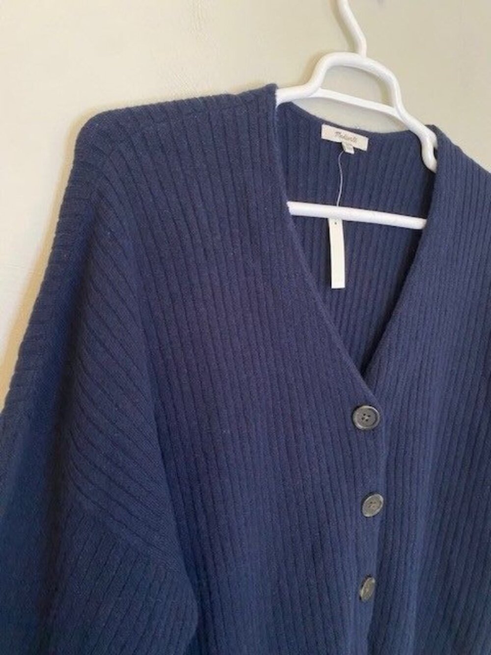 Alpaca Wool Sweater Madewell Indigo Blue 3X Cameron Ribbed Cardigan Coziest NWT - Picture 2 of 12